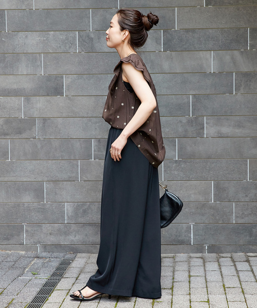 B.C STOCK(ベーセーストック)の「手洗い可 / フラワー刺繍フリルブラウス(シャツ/ブラウス・レディース・ネイビー/ホワイト/ブラウン・FREE)」の13枚目の写真