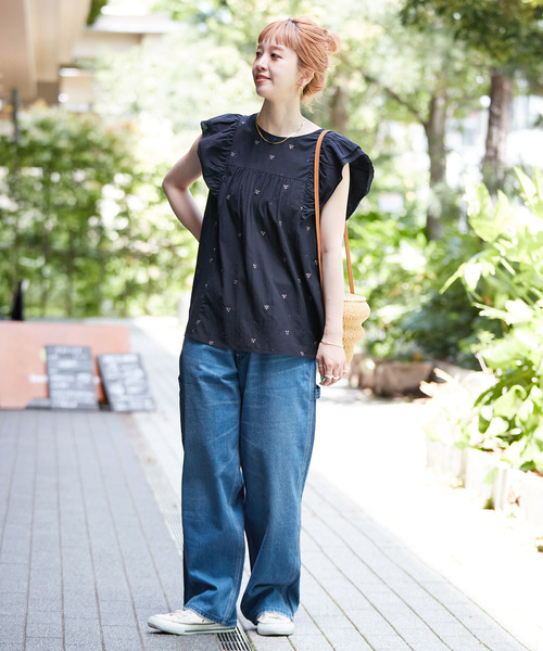 B.C STOCK(ベーセーストック)の「手洗い可 / フラワー刺繍フリルブラウス(シャツ/ブラウス・レディース・ネイビー/ホワイト/ブラウン・FREE)」の19枚目の写真