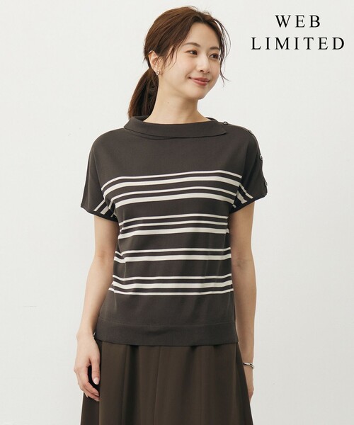 J.PRESS(ジェイプレス)の「【WEB限定カラーあり・洗える・抗菌防臭】COTTON POLYESTER ボーダー 襟付き ニット(ニット/セーター・レディース・ネイビー系1/ライトグレー系1/ブラウン系1・T15/T13)」の2枚目の写真