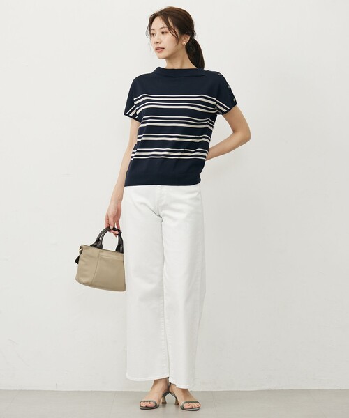 J.PRESS(ジェイプレス)の「【WEB限定カラーあり・洗える・抗菌防臭】COTTON POLYESTER ボーダー 襟付き ニット(ニット/セーター・レディース・ネイビー系1/ライトグレー系1/ブラウン系1・T15/T13)」の7枚目の写真