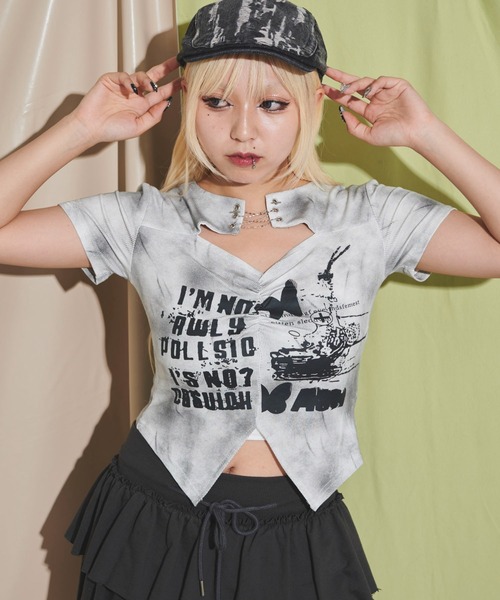 dispark（ディスパーク）の「DISPARK/フロントホールマルチデザインSSトップ（Tシャツ/カットソー・レディース・ベージュ/ホワイト・FREE）」の11枚目の写真
