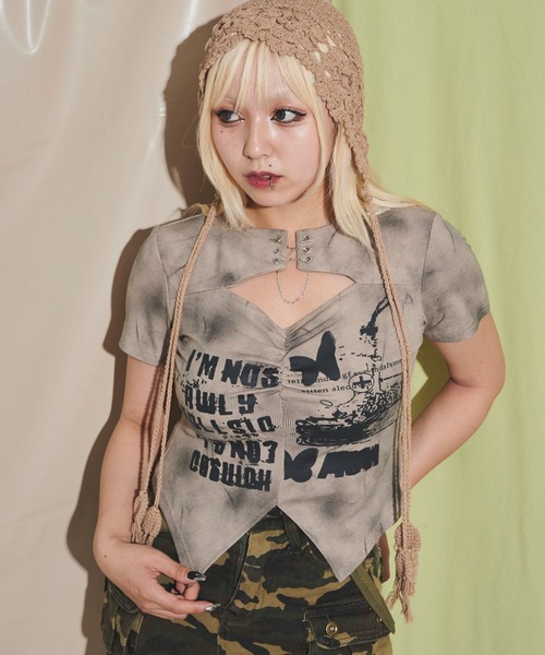 dispark（ディスパーク）の「DISPARK/フロントホールマルチデザインSSトップ（Tシャツ/カットソー・レディース・ベージュ/ホワイト・FREE）」の19枚目の写真