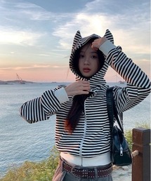 almo | 【LAMPOON】ボーダーキャットパーカー(パーカー)