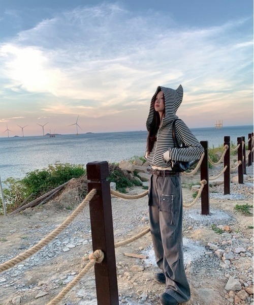 almo（アルモ）の「【LAMPOON】ボーダーキャットパーカー（パーカー・レディース・ホワイト・SMALL/MEDIUM/LARGE）」の9枚目の写真