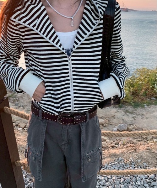 almo（アルモ）の「【LAMPOON】ボーダーキャットパーカー（パーカー・レディース・ホワイト・SMALL/MEDIUM/LARGE）」の10枚目の写真