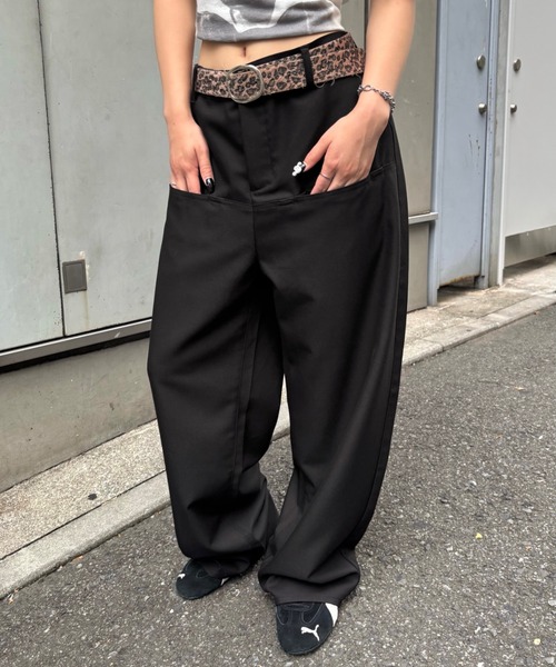 WHO'S WHO gallery（フーズフーギャラリー）の「【低身長・高身長対応/3サイズ】スラッシュポケットスラックス（スラックス・レディース・ネイビー/チャコールグレー/ブラック/ダークブラウン・SMALL/MEDIUM/LARGE）」の2枚目の写真