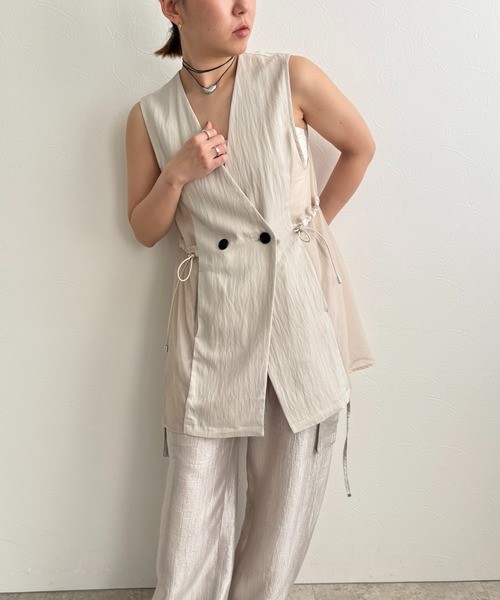 週末価格　Eimee Law ボアファー×ボーダーキルトジレ Eimee Law（エイミーロウ）の「ボアファー×ボーダーキルトジレ