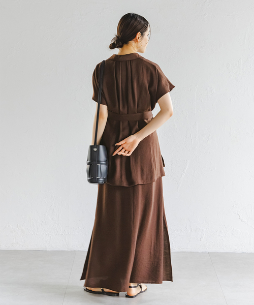 ファジーリネン　ニュアンスベルテッド　ブラウス 洗える】ファジーリネンニュアンスベルテッドブラウス | ノーブル