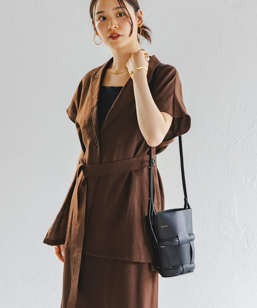 ファジーリネン　ニュアンスベルテッド　ブラウス Noble（ノーブル）の「【洗える】ファジーリネンニュアンス