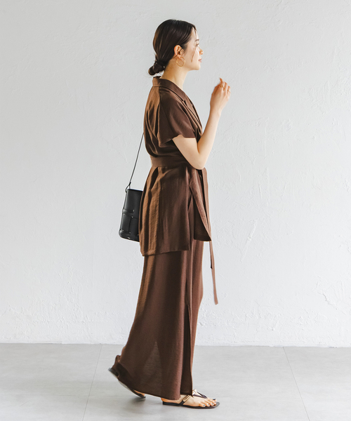 ファジーリネン ニュアンスベルテッド ブラウス Noble(ノーブル)の「【洗える】ファジーリネンニュアンス