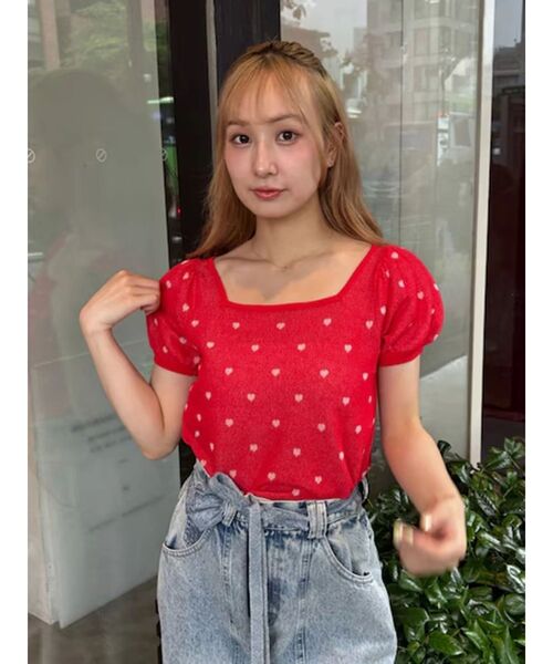 CALNAMUR(カルナムール)の「ハートジャガードコンパクトニット(Tシャツ/カットソー・レディース・レッド/グレー/ブラック・FREE)」の11枚目の写真