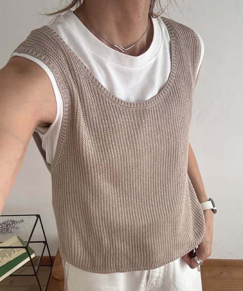 セール】ニットベスト＆ノースリーブTシャツセット (chiica original