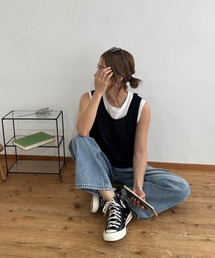 ISOOK | ニットベスト＆ノースリーブTシャツセット (chiica original) / 2点セット サマーニット シアーニット タンクトップ 夏(ベスト)