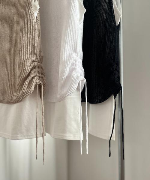 ISOOK（アイスー）の「ニットベスト＆ノースリーブTシャツセット (chiica original) / 2点セット サマーニット シアーニット タンクトップ 夏（ベスト・レディース・ブラック/ホワイト/ベージュ・FREE）」の16枚目の写真