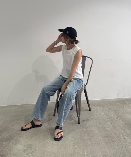 ISOOK（アイスー）の「ニットベスト＆ノースリーブTシャツセット (chiica original) / 2点セット サマーニット シアーニット タンクトップ 夏（ベスト・レディース・ブラック/ホワイト/ベージュ・FREE）」の6枚目の写真