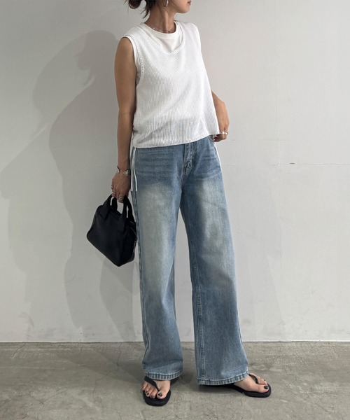 ISOOK（アイスー）の「ニットベスト＆ノースリーブTシャツセット (chiica original) / 2点セット サマーニット シアーニット タンクトップ 夏（ベスト・レディース・ブラック/ホワイト/ベージュ・FREE）」の13枚目の写真