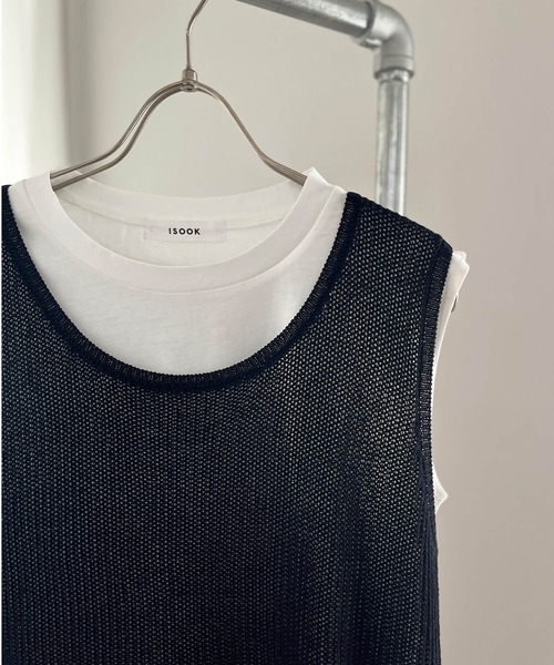 ISOOK（アイスー）の「ニットベスト＆ノースリーブTシャツセット (chiica original) / 2点セット サマーニット シアーニット タンクトップ 夏（ベスト・レディース・ブラック/ホワイト/ベージュ・FREE）」の18枚目の写真