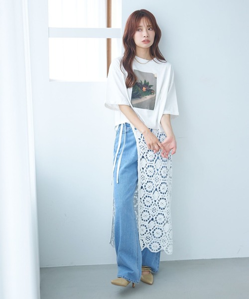 mysty woman(ミスティウーマン)の「クロシェラップオーバースカート 577947(スカート・レディース・ホワイト系その他/オフホワイト・FREE)」の4枚目の写真