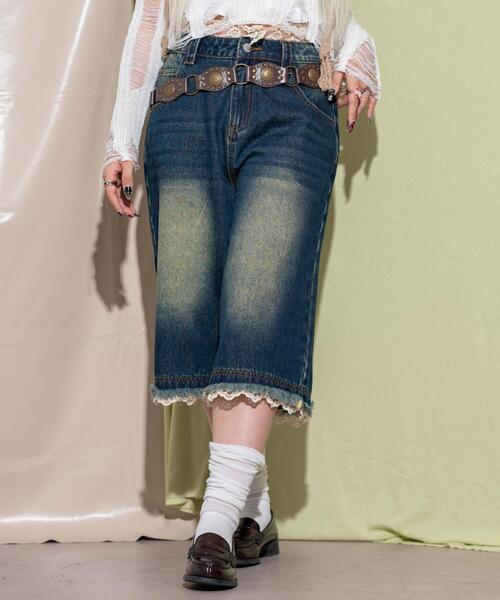 dispark（ディスパーク）の「DISPARK/ウォッシュドレースデニムハーフパンツ（デニムパンツ・レディース・インディゴブルー・MEDIUM/SMALL）」の11枚目の写真