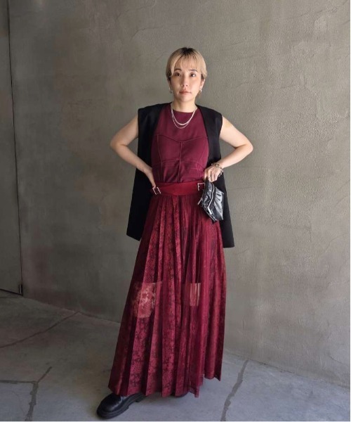 アメリヴィンテージ　LAYERED LACE PLEATS SKIRT LAYERED LACE PLEATS SKIRT（スカート）｜Ameri（アメリ）の