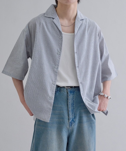 epnok(エプノック)の「オープンカラー半袖チェックシャツ(シャツ/ブラウス・メンズ・ミント/ブルー/ブラウン/ライトグレー・SMALL/MEDIUM/LARGE)」の2枚目の写真
