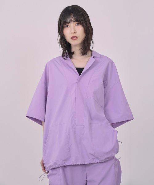 Nora Lily(ノラリリー)の「【Nora Lily】Drawcord Cubist S/S Pullover(シャツ/ブラウス・メンズ・ダークグレー/カーキ/アイボリー/パープル・FREE)」の4枚目の写真