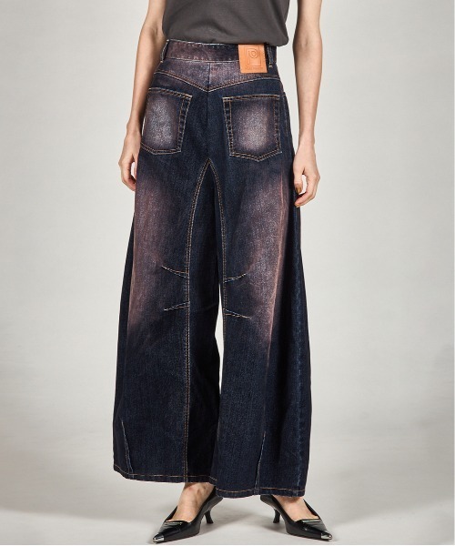 PRANK PROJECT（プランクプロジェクト）の「フロッキーデニムパンツ / Flocky Denim Pants（デニムパンツ・レディース・キャメル/レッド/ネイビー・38/36）」の12枚目の写真