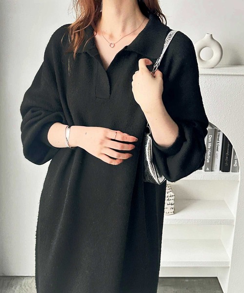 GeeRA(ジーラ)の「スキッパーゆるニットワンピース(ワンピース・レディース・チャコールグレー/ブラック・MEDIUM/LARGE/X-LARGE)」の11枚目の写真
