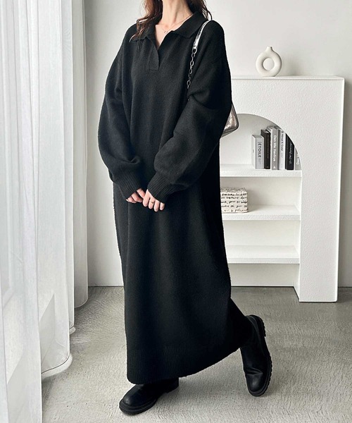 GeeRA(ジーラ)の「スキッパーゆるニットワンピース(ワンピース・レディース・チャコールグレー/ブラック・MEDIUM/LARGE/X-LARGE)」の10枚目の写真