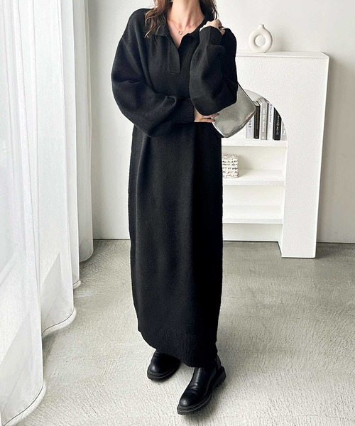 GeeRA(ジーラ)の「スキッパーゆるニットワンピース(ワンピース・レディース・チャコールグレー/ブラック・MEDIUM/LARGE/X-LARGE)」の5枚目の写真