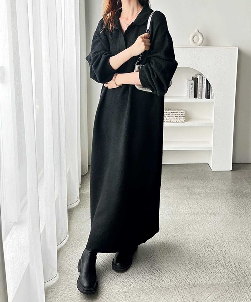 GeeRA(ジーラ)の「スキッパーゆるニットワンピース(ワンピース・レディース・チャコールグレー/ブラック・MEDIUM/LARGE/X-LARGE)」の6枚目の写真