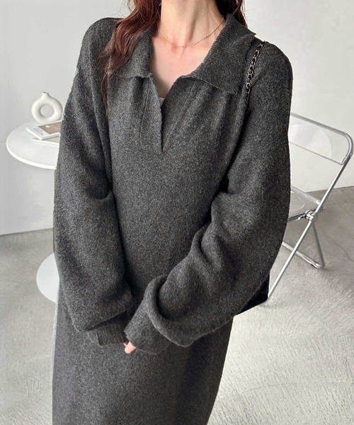 GeeRA(ジーラ)の「スキッパーゆるニットワンピース(ワンピース・レディース・チャコールグレー/ブラック・MEDIUM/LARGE/X-LARGE)」の14枚目の写真