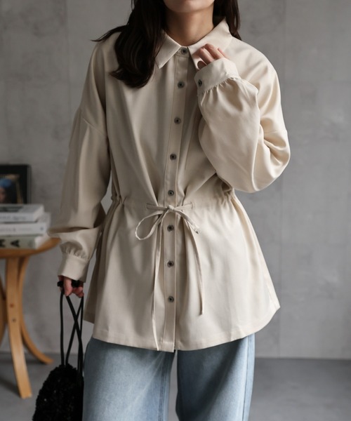 ap retro（アプレトロ）の「ウエストドロスト長袖シャツ《動画あり》（シャツ/ブラウス・レディース・ベージュ/チャコール/ブラウン・FREE）」の16枚目の写真