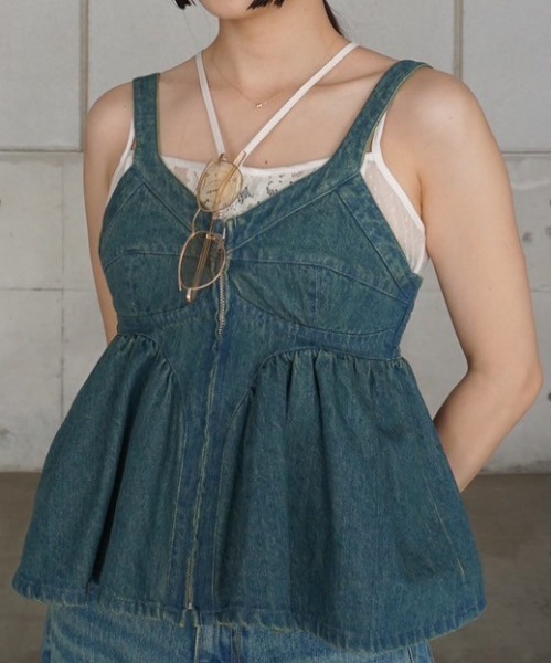 GRUNGE DENIM PEPLUM BUSTIER（キャミソール）｜Ameri（アメリ