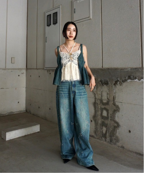 【うに】ameri アメリ　キャミソール GRUNGE SYNTHETIC LEATHER PEPLUM BUSTIER（キャミソール