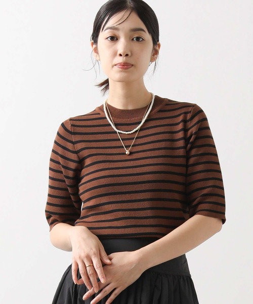 CLOCHE(クロシェ)の「ボーダー5分袖ニット(ニット/セーター・レディース・ブラウン系/ブラック×ベージュ・38)」の16枚目の写真