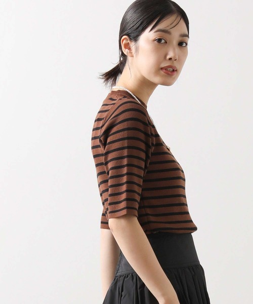 CLOCHE(クロシェ)の「ボーダー5分袖ニット(ニット/セーター・レディース・ブラウン系/ブラック×ベージュ・38)」の17枚目の写真