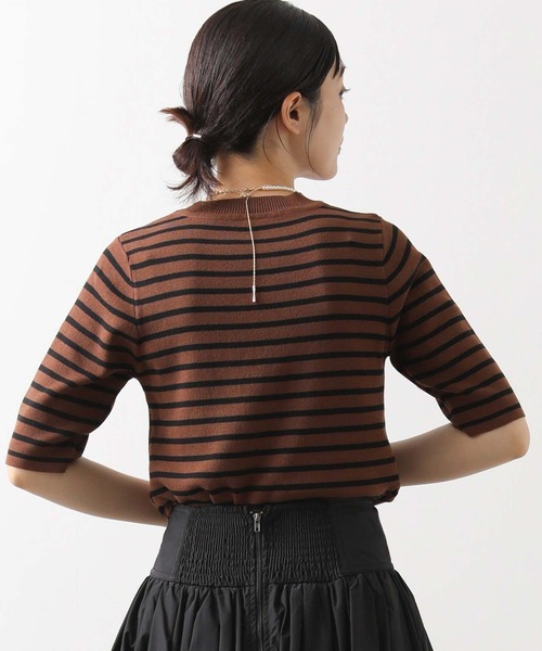 CLOCHE(クロシェ)の「ボーダー5分袖ニット(ニット/セーター・レディース・ブラウン系/ブラック×ベージュ・38)」の18枚目の写真