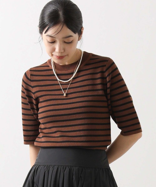 CLOCHE(クロシェ)の「ボーダー5分袖ニット(ニット/セーター・レディース・ブラウン系/ブラック×ベージュ・38)」の19枚目の写真