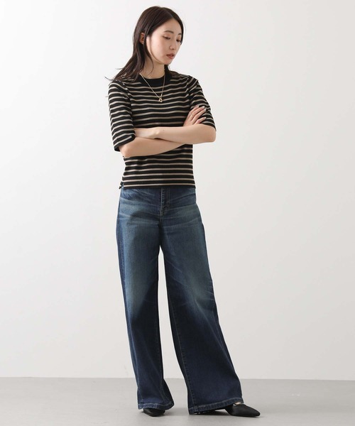 CLOCHE(クロシェ)の「ボーダー5分袖ニット(ニット/セーター・レディース・ブラウン系/ブラック×ベージュ・38)」の6枚目の写真