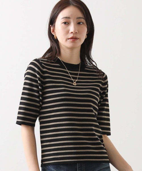 CLOCHE(クロシェ)の「ボーダー5分袖ニット(ニット/セーター・レディース・ブラウン系/ブラック×ベージュ・38)」の7枚目の写真