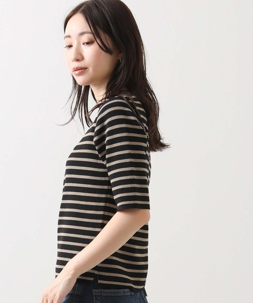 CLOCHE(クロシェ)の「ボーダー5分袖ニット(ニット/セーター・レディース・ブラウン系/ブラック×ベージュ・38)」の8枚目の写真