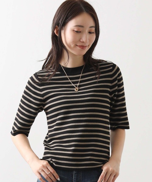 CLOCHE(クロシェ)の「ボーダー5分袖ニット(ニット/セーター・レディース・ブラウン系/ブラック×ベージュ・38)」の10枚目の写真