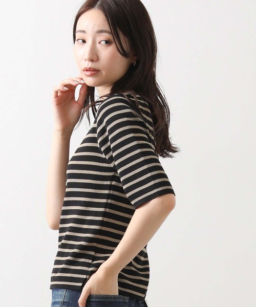 CLOCHE(クロシェ)の「ボーダー5分袖ニット(ニット/セーター・レディース・ブラウン系/ブラック×ベージュ・38)」の11枚目の写真