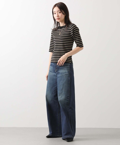 CLOCHE(クロシェ)の「ボーダー5分袖ニット(ニット/セーター・レディース・ブラウン系/ブラック×ベージュ・38)」の3枚目の写真