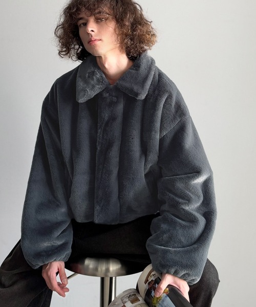 セール】3wayベルト襟フェイクファー素材ジャケット／Belted Collar