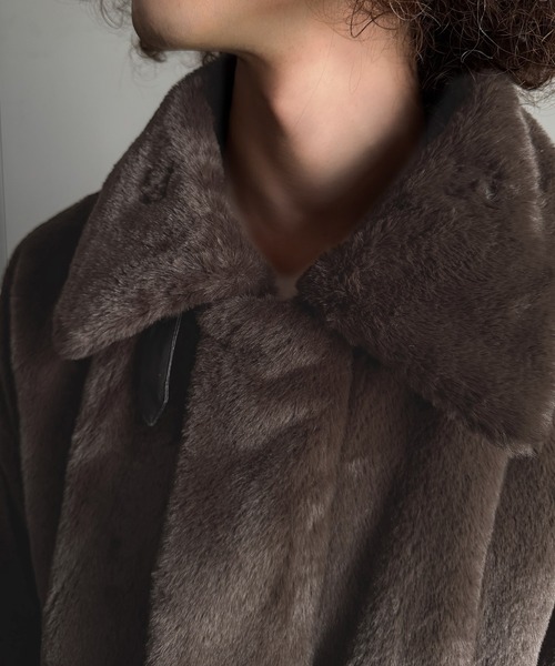 セール】3wayベルト襟フェイクファー素材ジャケット／Belted Collar