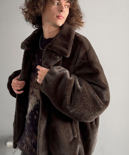 セール】3wayベルト襟フェイクファー素材ジャケット／Belted Collar