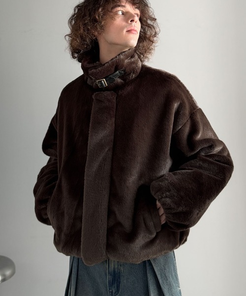 セール】3wayベルト襟フェイクファー素材ジャケット／Belted Collar