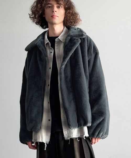 セール】3wayベルト襟フェイクファー素材ジャケット／Belted Collar